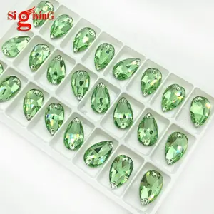 शीर्ष गुणवत्ता Peridot कण Rhinestones पर सीना 2 छेद flatback कांच के पत्थर के लिए सिलाई बॉलरूम नृत्य पोशाक leotards