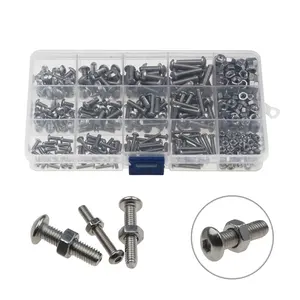 Urlwall 440 Pcs Hex Socket ברגים ברגים אגוז M3 M4 M5 נירוסטה משושה עגול ראש בורג סט אטב מבחר ערכת