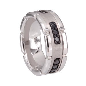 Anillo de Tungsteno Castillo de Stirling 2025: 8mm con Incrustaciones de Acero y Circonita Negra, Anillo de Matrimonio - Product Image 1