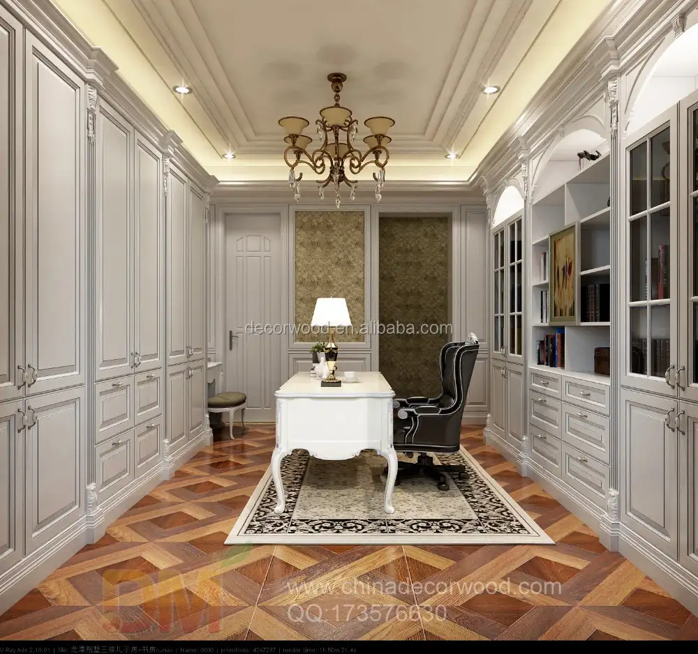 Disegni 3D di progettazione d'interni del guardaroba di legno della porta di vetro bianca crema francese