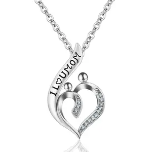 925 en Argent Sterling fête des mères maman amour fils enfant pendentif collier pour les femmes