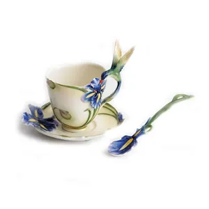 Collection hummingbird floral ceramic tea cups sets