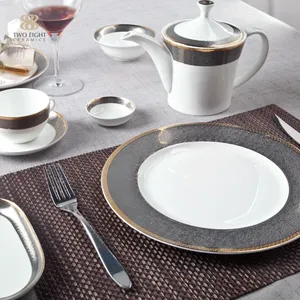 Fine bone china dinnerware sets supplier modern style hotel best dinnerware sets gold grey dinner set porcelain ceramic