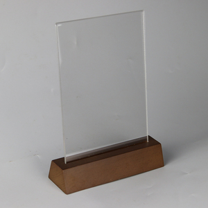 <span class=keywords><strong>Support</strong></span> d'affichage de poster en acrylique cristal sur base en bois en forme de T A6, <span class=keywords><strong>support</strong></span> de menu de table magnétique et non magnétique avec bois - Product Image 6