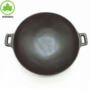 Ustensiles de cuisine traditionnels asiatiques en fonte, <span class=keywords><strong>wok</strong></span> japonais, <span class=keywords><strong>wok</strong></span> coréen avec doubles poignées - Product Image 6