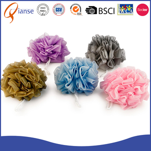 2017 <span class=keywords><strong>Amazon</strong></span> Proveedor Exfoliante Ducha Puff PE Malla Bolas con Cinta <span class=keywords><strong>de</strong></span> <span class=keywords><strong>Raso</strong></span> - Product Image 2