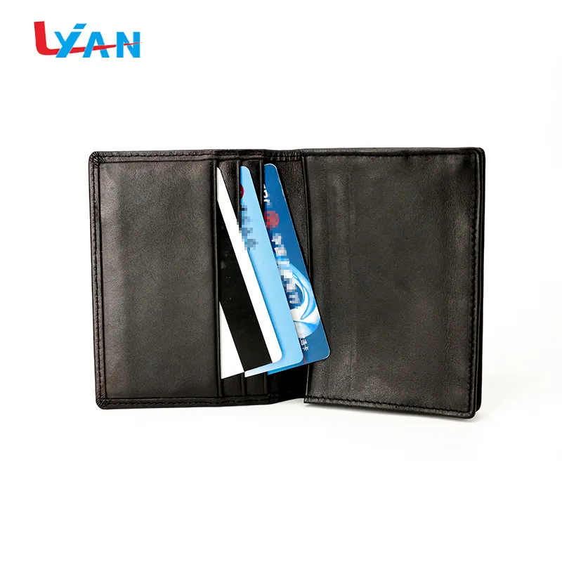 Excellent quality custom atm card holder black slim leather wallet