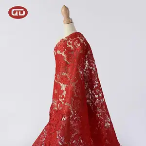 Sıcak satış OEM özel yapılmış 100 polyester örgü kırmızı düğün elbisesi dantel