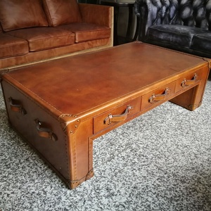 Luxury Vintage <strong>Trunk</strong> <strong>Coffee</strong> <strong>Table</strong> 100%genuine Leather Antique Chests &amp; <strong>Trunks</strong> American Style Tea <strong>Table</strong> with Storage 6 Drawers - Product Image 6