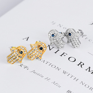 तुर्की छोटे संवर्धन प्रशस्त क्रिस्टल पीतल सोना मढ़वाया हाथ फातिमा Hamsa के कान की बाली - Product Image 3