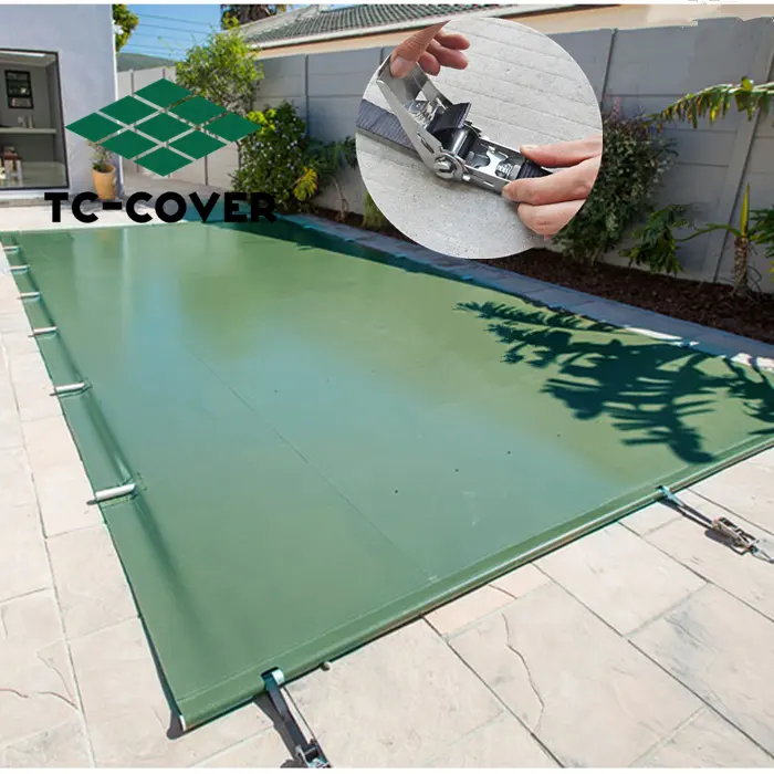 Couvertures de piscine de sécurité solides pour piscine, tube de couverture de piscine de sécurité ovale 100% polyester enduit de PVC-30C-+ 70C LD-K036 400gsm-1200gsm LANDY