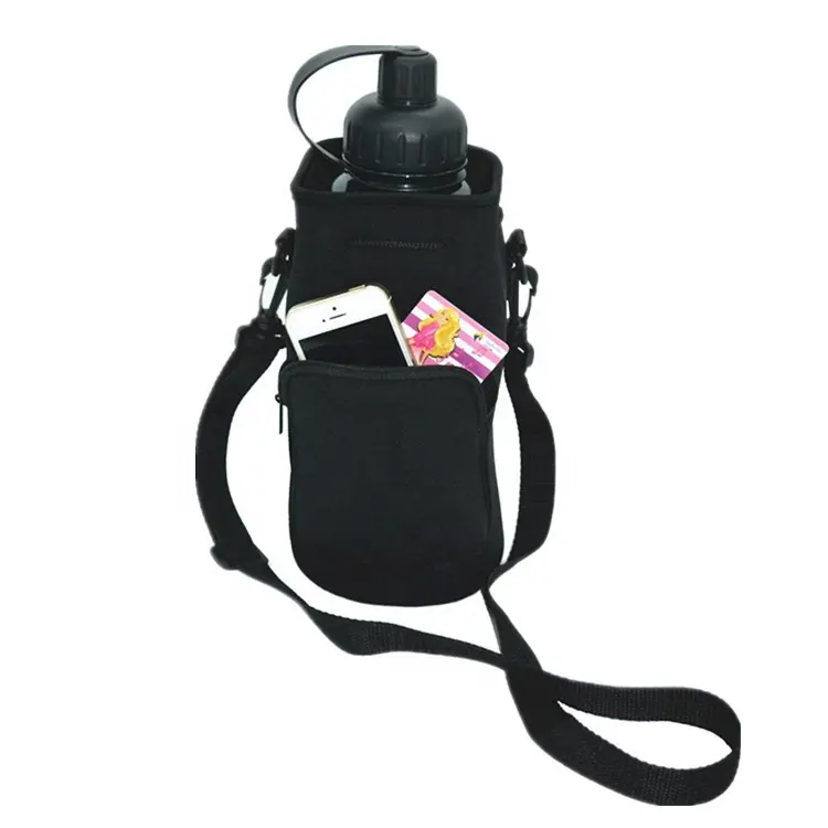 1.8L Premium OEM özel Logo neopren su şişesi kol su şişesi taşıma çantası tutucu ile fermuar kılıfı