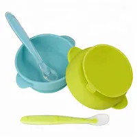 승인 실리콘 아기 식품 먹이 그릇 Microwavable 및 냉동고 아이 흡입 그릇 숟가락 세트