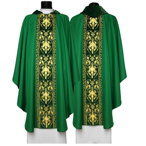 Casula 51 Pollici Verde in Poliestere e Raso Paramento per Sacerdote - Product Image 1