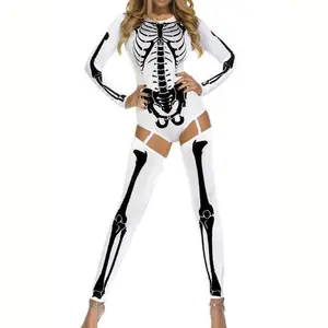 Nieuwste ghost festival volwassen halloween skelet sexy kostuum met garter belt