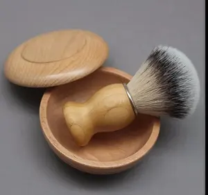 Kit de rasage pour hommes, poils synthétiques <span class=keywords><strong>Vegan</strong></span>, poignée en bambou, <span class=keywords><strong>brosse</strong></span> pour <span class=keywords><strong>barbe</strong></span>, bol en bois et boîte <span class=keywords><strong>à</strong></span> papier, vente en gros, 9 pièces - Product Image 1