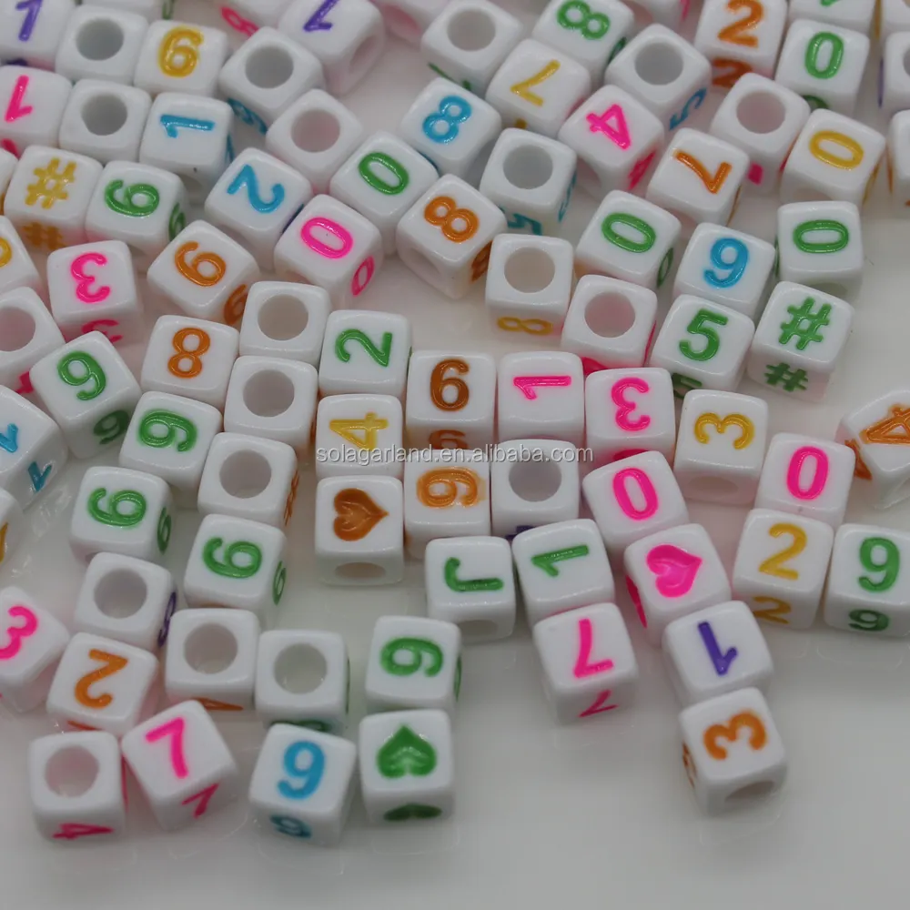 Bulk White Number Printing Bead Handmade Drawing Square Bead with 4mm Hole DIY Charms