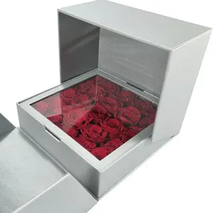 方形高端双层蛋糕花盒，用于带有自定义标志的鲜花