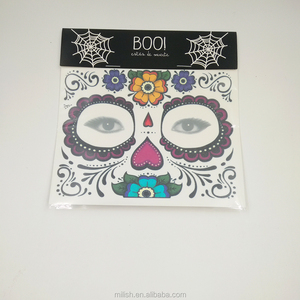 2017 décorations d'halloween crâne visage autocollant Écologique en gros Imperméable temporaire tatouages autocollant à vendre MFJ-0079 - Product Image 2