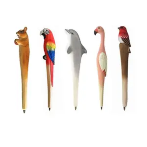 Wooden Animal Ballpoint Pen, Wood Carving, Promotional Gift, Wholesale