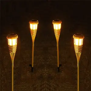 Tocha para jardim solar, luz tremeluzente para decoração de jardim, estilo de bambu, luz solar, paisagem, chama, luz para decoração de jardim