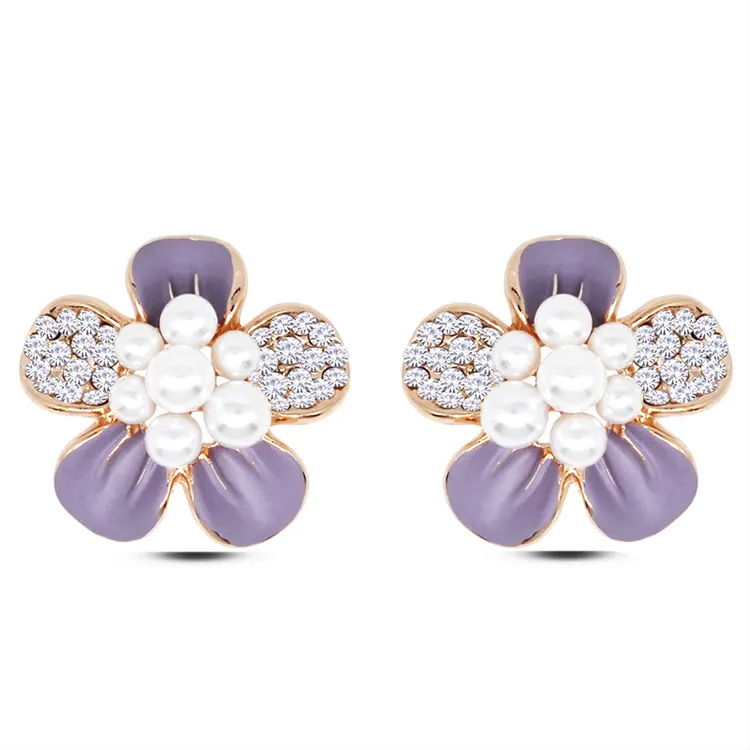 purple plum flower earring jewellery, mother of pear jewelry, elegant cz earring