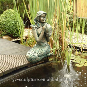 Sirena d'ottone del bronzo dell'ornamento all'aperto del <span class=keywords><strong>giardino</strong></span> che si siede sulla fontana di acqua di pietra <span class=keywords><strong>da</strong></span> vendere - Product Image 5