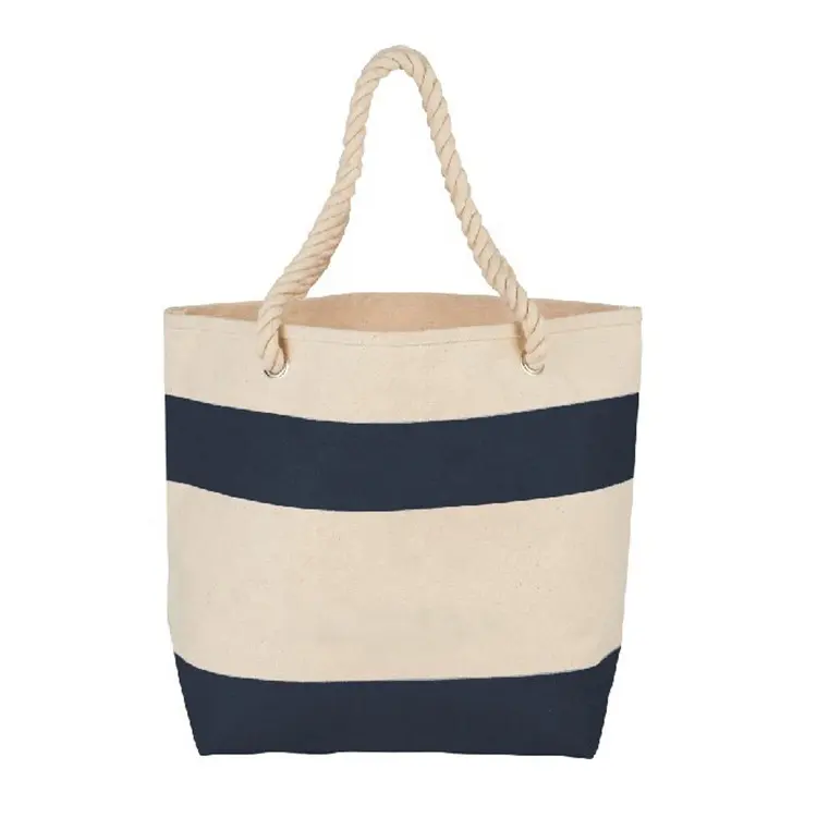 Factory Price High Quality wholesale stripe canvas beach rope handle tote bag