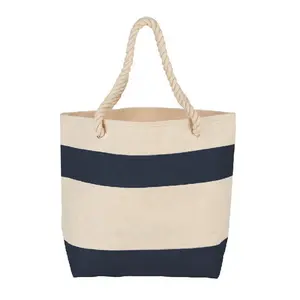 Wholesale bags 1000 price-Factory Price High Quality wholesale stripe canvas beach rope handle tote bag