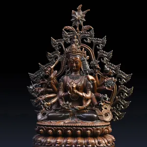 Atacado de alta qualidade fengshui antigo tibetano sentado estátua de buda cundi mantra