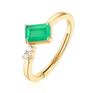 Emerald Cut Green Agate Delicate Stone Ring,Gemstone Statement Ring,Rectangle Ring