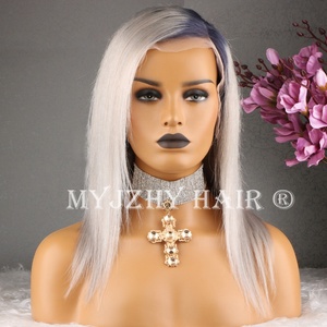 Lungo Ombre Grigio Argento Diritta Brasiliana Dei Capelli Umani Parrucche Piene Del Merletto Con La Linea Sottile Naturale - Product Image 2