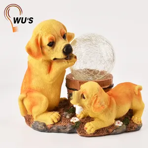 Wusホット販売かわいい犬の装飾的な庭の太陽樹脂動物の形をしたソーラーガーデンライト夜RGBLEDライトテーブルに防水