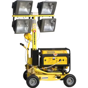 Construction tool mobile lighting tower with diesel and gasoline generator