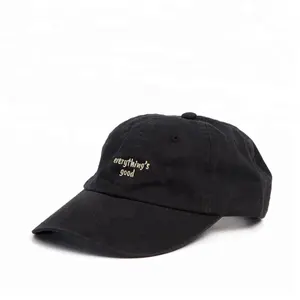 Preto não estruturado 6 painel 100% algodão alta qualidade pai cap chapéu atacado com logotipo bordado personalizado