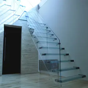 Gerade Mild Stahl Glas Moderne Schwimm Treppe/Fertig Offene Glas Treppen Innen