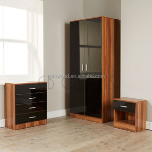 ตู้เสื้อผ้าไม้เมลามีน3ชุดพร้อมด้านหน้ามันวาวสูงสีดำ - Product Image 2