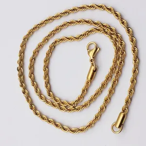 Fashion jewelry 18ct gold twisted rope chain necklace for men and women