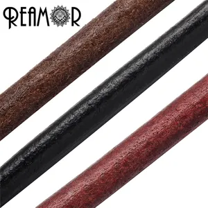 REAMOR 8ミリメートルVintage Genuine Leather Rope Black Red Brown String Cord DIY Jewelry FindingsためBracelet Making Accessories
