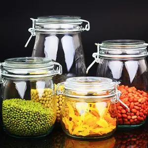 Wholesale sealing machine glass jar-Wholesale different size clear custom round sealed glass storage jar