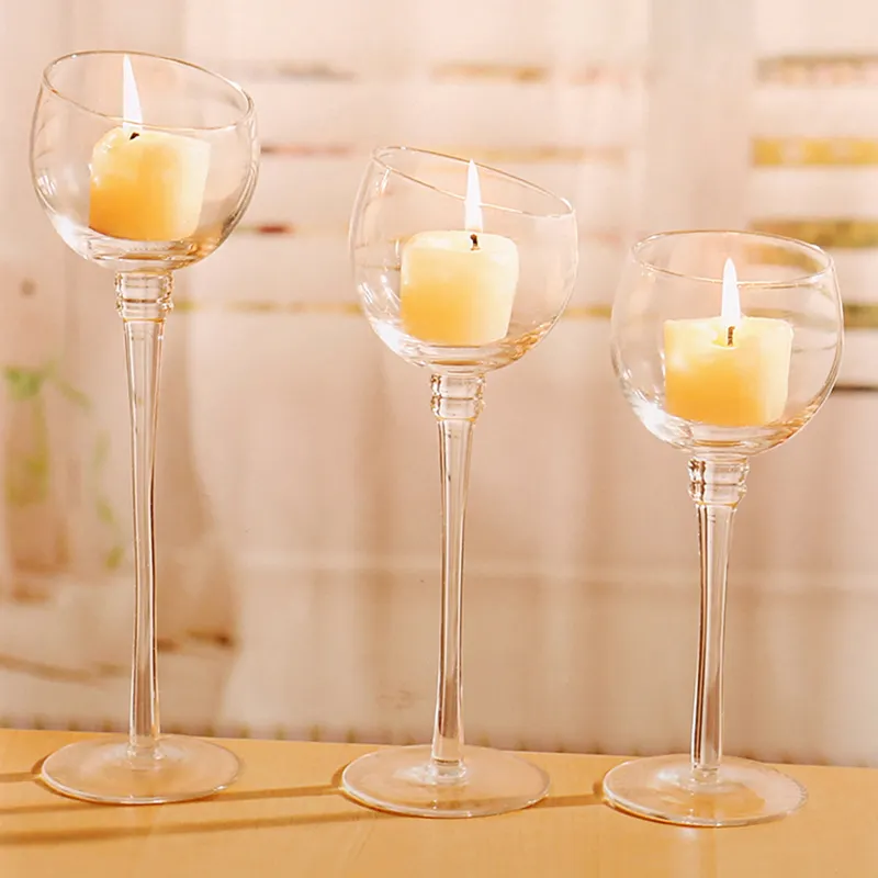 Mescente long stemmed clear glass simplecrystal pillar candle holder