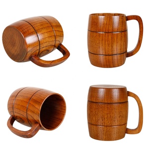 Classical Natural Jujube Wood Handmade <strong>Large</strong> Beer <strong>Mug</strong> with Handle - Product Image 3