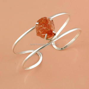 Brazalete hecho a mano de Plata de Ley 925 con piedra de sol Natural, piedra preciosa hecha a mano, joyería de piedras preciosas de plata para regalo - Product Image 1