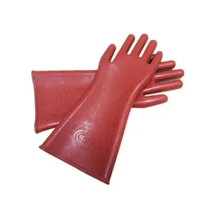 IEC 60903 Insulating Gloves , Long Rubber 12 KV Insulting & Safety & Protective Glove PPE Natural Rubber High Sleeve Dark Red