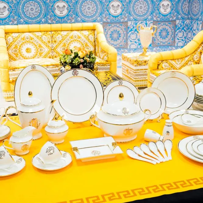 Роскошные изысканные костяные китайские Заводские Супер Белые Фарфоровые обеденные наборы чаочжоу