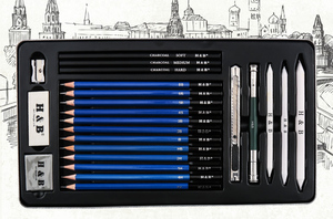 Ensemble de crayons de croquis en bois et de charbon de bois d'art pour le dessin, 23 pièces - Product Image 5