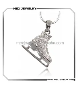 Cute Small Silver Tone Crystal 3D Ice Skate Figure Skater Crystal Reversible Charm Pendant for Girls Teens Women