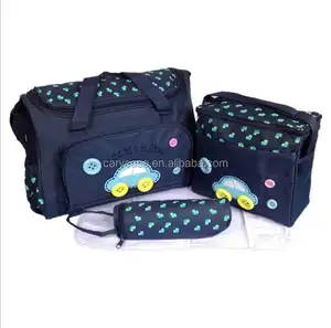 4 pièces sac à langer à motif de voiture pour bébé, sac en tissu huilé, sac à couches pour bébé propre et léger grand sac à main