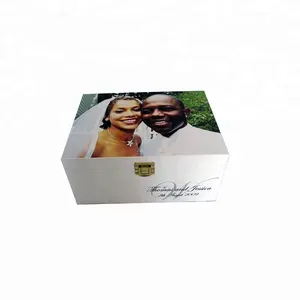 Scatola regalo in legno personalizzata scatola di memoria di nozze scatola di foto in legno 5x7 con pittura bianca