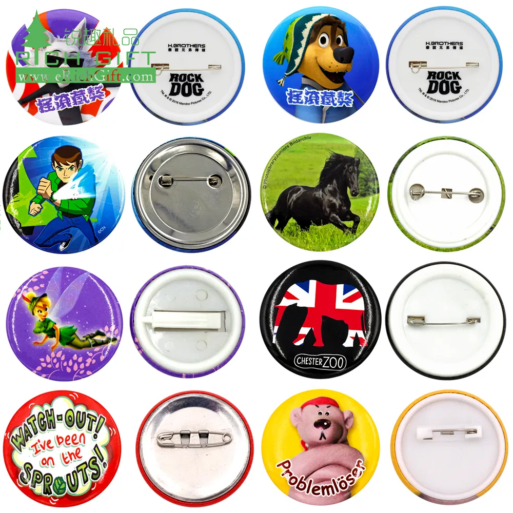 Custom metal reflective printing school security round shape name 38mm cat pin tin button badge